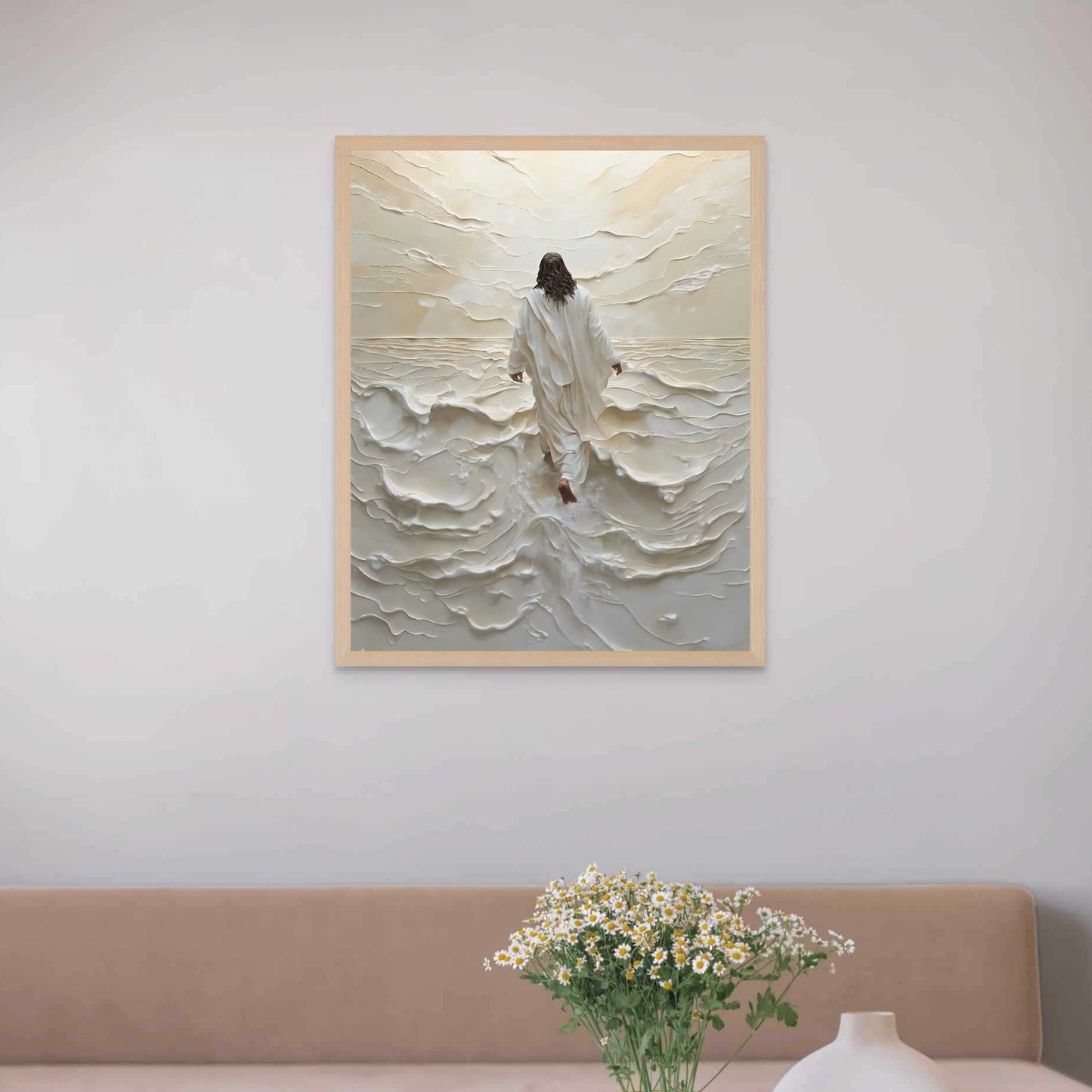 Jesus Walking on Water - Natural Oak Framed Canvas
