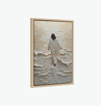 Jesus Walking on Water - Natural Oak Framed Canvas